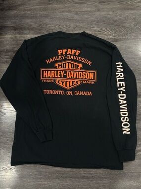 Harley Davidson Black Long Sleeve Pocket Tee with Orange Logo